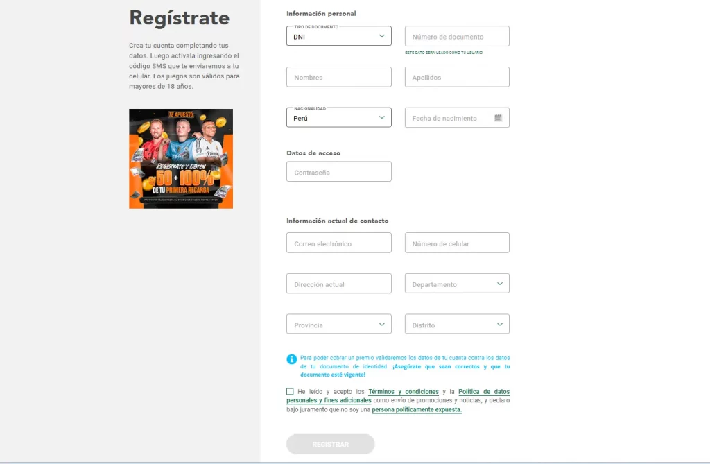 Registro de cuenta Te Apuesto Digital
